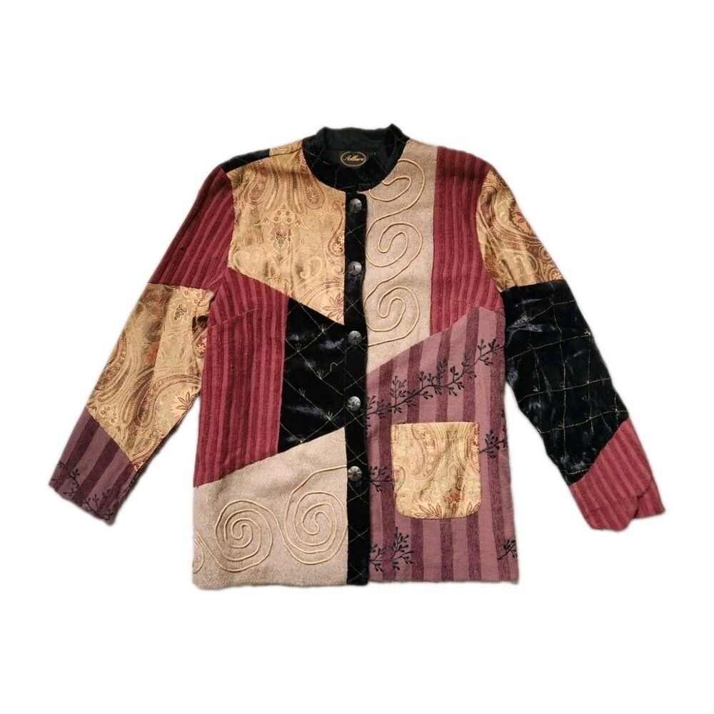 VTG Allure Patchwork Blazer Jacket Multi Pattern Button Up Womens M EUC